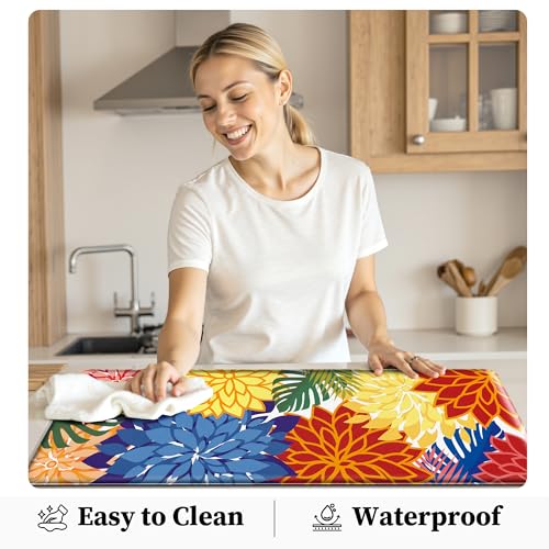 Arenarug Kitchen Mats for Floor 2PCS Cushioned Anti Fatigue Kitchen Mats Waterproof Non Slip Kitchen Mat Rug Set Comfort Foam Standing Mat for Sink, Laundry, Office,17.3" x 28" + 17.3" x 47", Colorful - Image 5