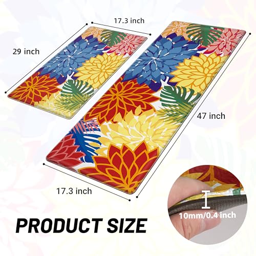 Arenarug Kitchen Mats for Floor 2PCS Cushioned Anti Fatigue Kitchen Mats Waterproof Non Slip Kitchen Mat Rug Set Comfort Foam Standing Mat for Sink, Laundry, Office,17.3" x 28" + 17.3" x 47", Colorful - Image 3