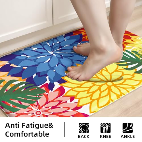 Arenarug Kitchen Mats for Floor 2PCS Cushioned Anti Fatigue Kitchen Mats Waterproof Non Slip Kitchen Mat Rug Set Comfort Foam Standing Mat for Sink, Laundry, Office,17.3" x 28" + 17.3" x 47", Colorful - Image 4