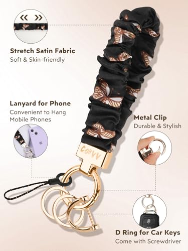 COHVV Scrunchie Keychain Wristlet for Women - Stretch Car Key Holder Bracelet, Key Chain Wristlet for Gym, Shopping & Travel (Blush Pink) - Image 3
