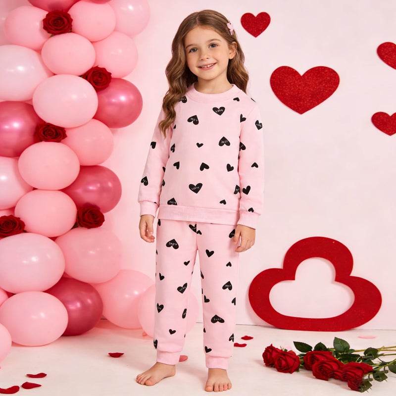 RETSUGO Girl Heart Clothes Little Girls Outfits Toddler Long Sleeve Heart Sweatshirt Pink Shirts Top and Leggings Kids Clothing Set Valentines Day Outfit Size 6/6788 - Image 2