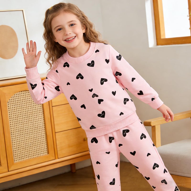RETSUGO Girl Heart Clothes Little Girls Outfits Toddler Long Sleeve Heart Sweatshirt Pink Shirts Top and Leggings Kids Clothing Set Valentines Day Outfit Size 6/6788 - Image 4