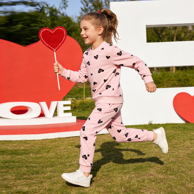 RETSUGO Girl Heart Clothes Little Girls Outfits Toddler Long Sleeve Heart Sweatshirt Pink Shirts Top and Leggings Kids Clothing Set Valentines Day Outfit Size 6/6788 - Image 5