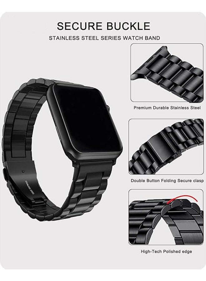 Sthxyfaith Metal Strap Compatible with Apple Watch Strap 45mm 44mm 42mm, Stainless Steel Slim Replacement Band, Compatible with Apple Watch SE Series 9/8/7/6/5/4 SE/iWatch Strap, Black - Image 2