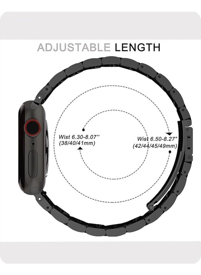 Sthxyfaith Metal Strap Compatible with Apple Watch Strap 45mm 44mm 42mm, Stainless Steel Slim Replacement Band, Compatible with Apple Watch SE Series 9/8/7/6/5/4 SE/iWatch Strap, Black - Image 3