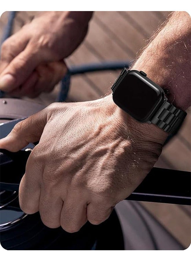 Sthxyfaith Metal Strap Compatible with Apple Watch Strap 45mm 44mm 42mm, Stainless Steel Slim Replacement Band, Compatible with Apple Watch SE Series 9/8/7/6/5/4 SE/iWatch Strap, Black - Image 4