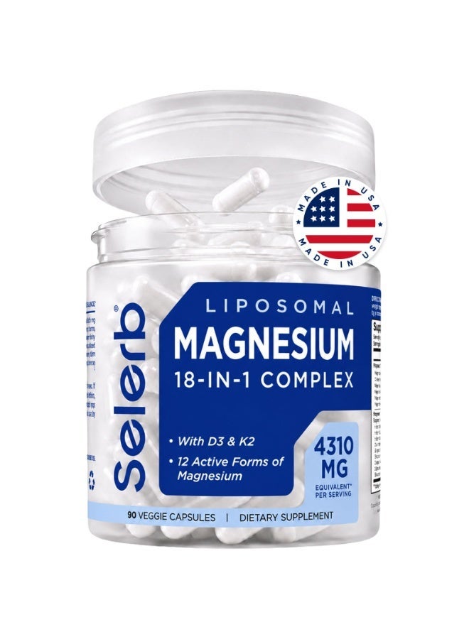 Selerb 18 in 1 Magnesium Complex for Women and Men | Liposomal Magnesium Supplement with Glycinate, Citrate, Malate, Taurate, D3 & K2 | High Absorption for Muscle, Sleep, Bone, Nerve Support | 90 Capsules - Image 1