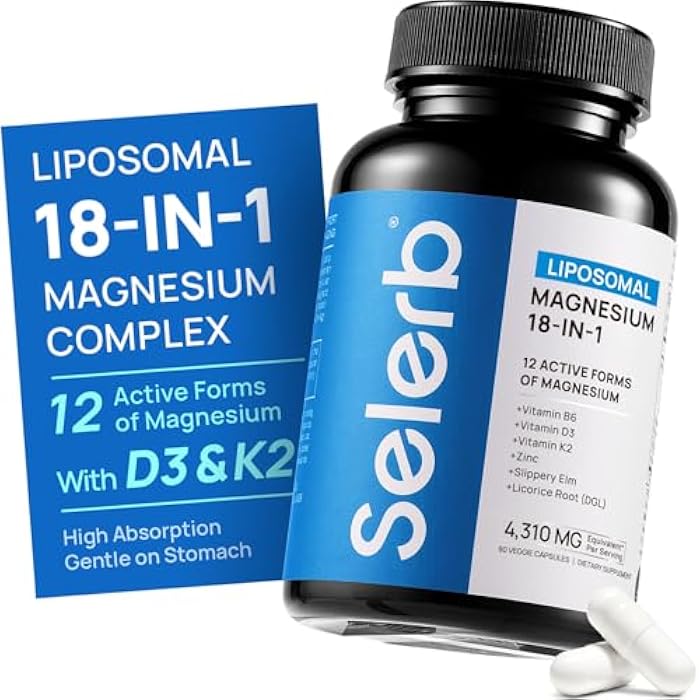 Selerb 18 in 1 Magnesium Complex for Women and Men | Liposomal Magnesium Supplement with Glycinate, Citrate, Malate, Taurate, D3 & K2 | High Absorption for Muscle, Sleep, Bone, Nerve Support | 90 Capsules - Image 2