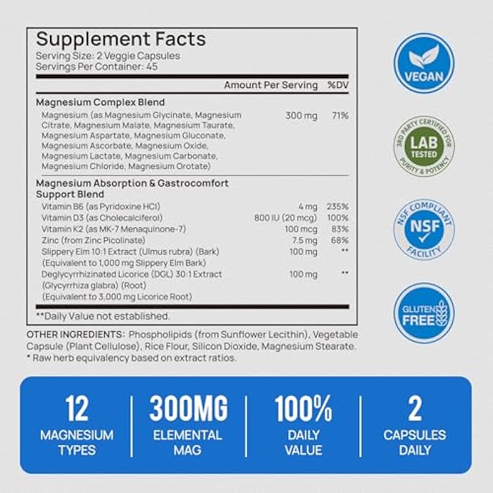 Selerb 18 in 1 Magnesium Complex for Women and Men | Liposomal Magnesium Supplement with Glycinate, Citrate, Malate, Taurate, D3 & K2 | High Absorption for Muscle, Sleep, Bone, Nerve Support | 90 Capsules - Image 3