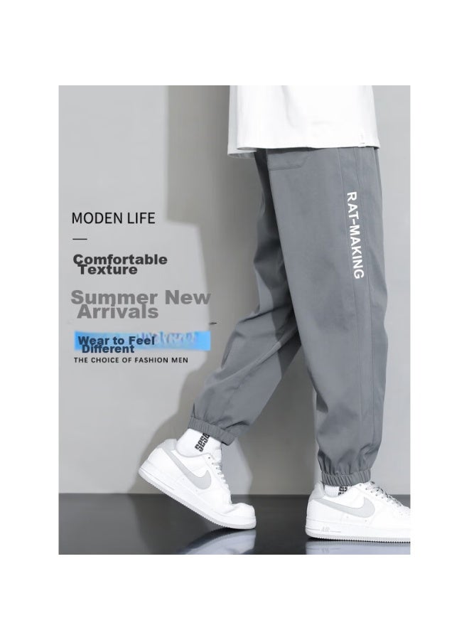 Poum Men's Pants, Spring Autumn Winter Style, Loose Casual American-style Sports Joggers, Cargo Sweatpants, 303 Gray, Size L - Image 2