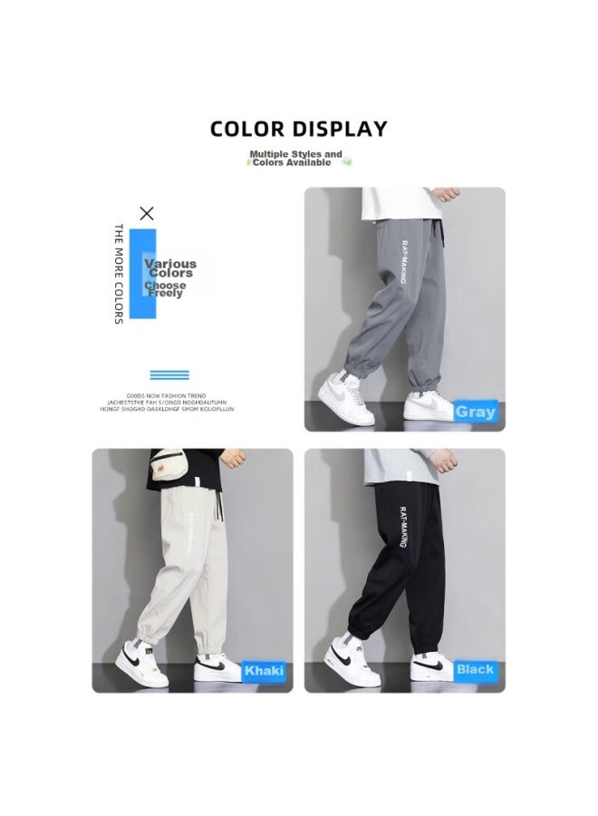 Poum Men's Pants, Spring Autumn Winter Style, Loose Casual American-style Sports Joggers, Cargo Sweatpants, 303 Gray, Size L - Image 3