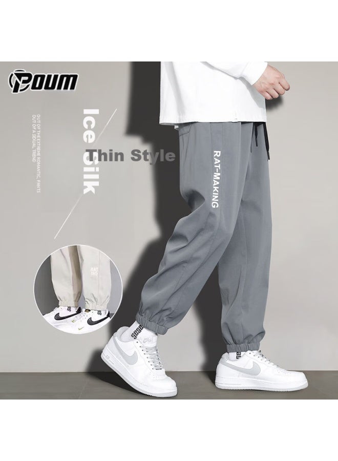 Poum Men's Pants, Spring Autumn Winter Style, Loose Casual American-style Sports Joggers, Cargo Sweatpants, 303 Gray, Size L - Image 1