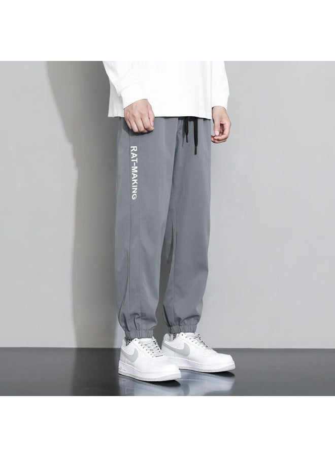 Poum Men's Pants, Spring Autumn Winter Style, Loose Casual American-style Sports Joggers, Cargo Sweatpants, 303 Gray, Size L - Image 5