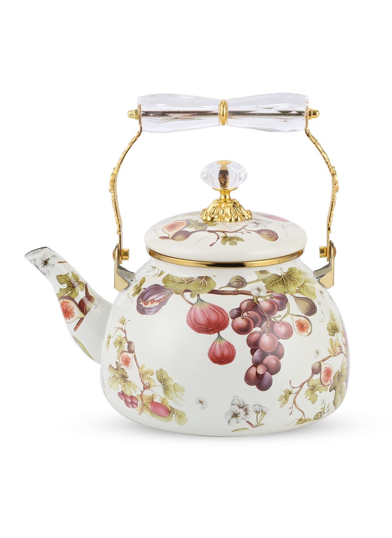 Life Smile 2.8L Household Portable Kettle,Enamel Coated Stainless Steel Teapot with Heat-Resistent Folding Handle, Tea Kettle with Removable Lid,Perfect for Boiling Water, Milk & Tea 