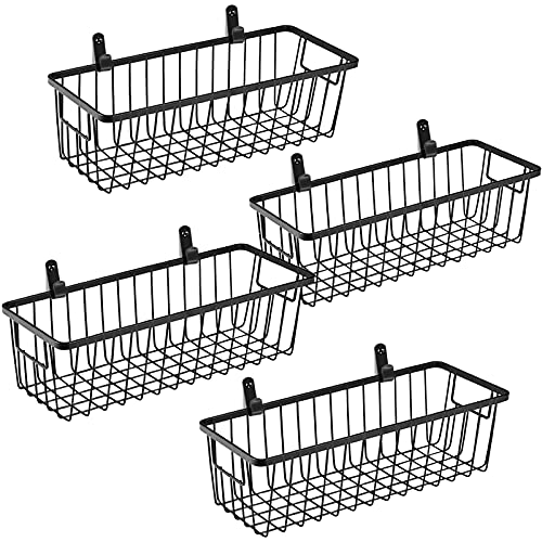 SheeChung Farmhouse Metal Wire Bin Basket with Wall Mount - Small, 4 Pack - Portable Hanging Wall Basket, Rustic Home Storage Organizer for Cabinets, Pantry, Closets, Bathroom, Kitchen,Bedroom(Black) - Image 1