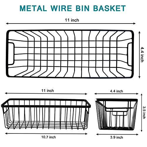 SheeChung Farmhouse Metal Wire Bin Basket with Wall Mount - Small, 4 Pack - Portable Hanging Wall Basket, Rustic Home Storage Organizer for Cabinets, Pantry, Closets, Bathroom, Kitchen,Bedroom(Black) - Image 2
