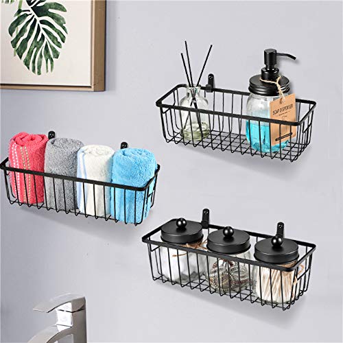 SheeChung Farmhouse Metal Wire Bin Basket with Wall Mount - Small, 4 Pack - Portable Hanging Wall Basket, Rustic Home Storage Organizer for Cabinets, Pantry, Closets, Bathroom, Kitchen,Bedroom(Black) - Image 5