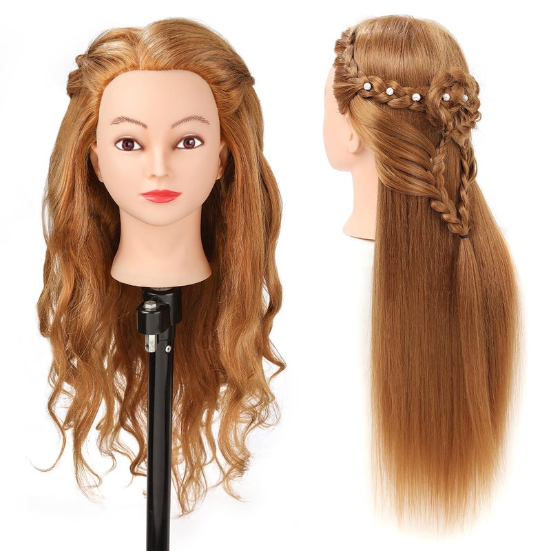 SOPHIRE 26"-28" Long Hair Mannequin Head with 80% Real Human Hair, Hairdresser Practice Training Head Cosmetology Manikin Doll Head with 9 Tools and Clamp - Golden, Makeup On - Image 4