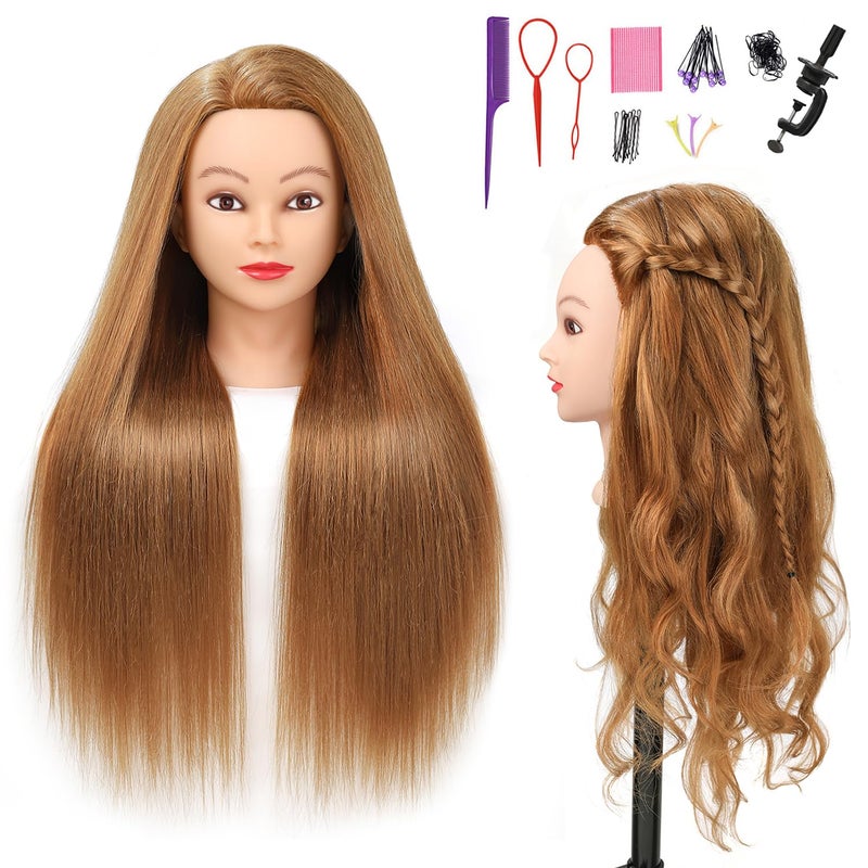 SOPHIRE 26"-28" Long Hair Mannequin Head with 80% Real Human Hair, Hairdresser Practice Training Head Cosmetology Manikin Doll Head with 9 Tools and Clamp - Golden, Makeup On - Image 2