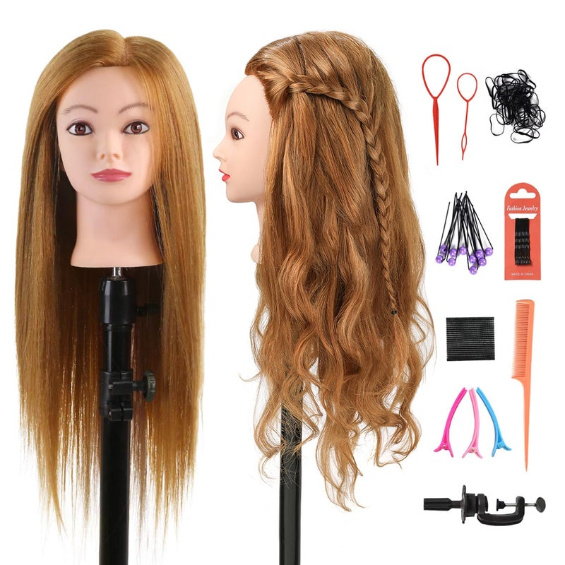 SOPHIRE 26"-28" Long Hair Mannequin Head with 80% Real Human Hair, Hairdresser Practice Training Head Cosmetology Manikin Doll Head with 9 Tools and Clamp - Golden, Makeup On - Image 1