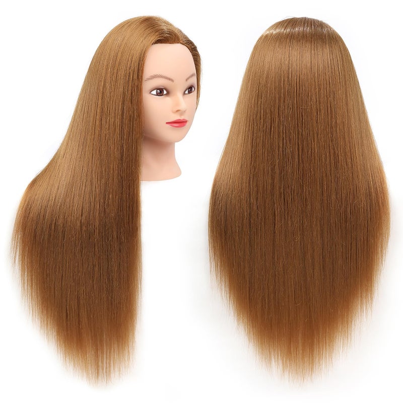SOPHIRE 26"-28" Long Hair Mannequin Head with 80% Real Human Hair, Hairdresser Practice Training Head Cosmetology Manikin Doll Head with 9 Tools and Clamp - Golden, Makeup On - Image 5