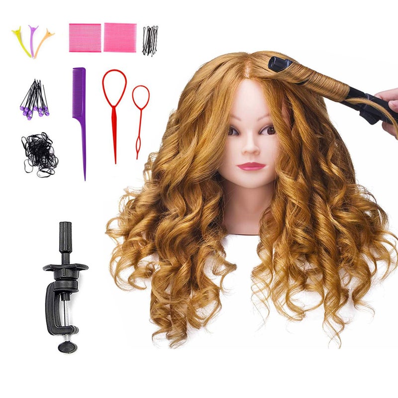SOPHIRE 26"-28" Long Hair Mannequin Head with 80% Real Human Hair, Hairdresser Practice Training Head Cosmetology Manikin Doll Head with 9 Tools and Clamp - Golden, Makeup On - Image 3