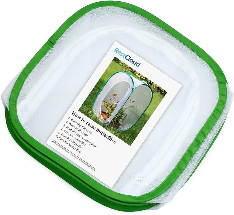 RESTCLOUD Insect and Butterfly Habitat Cage Terrarium Pop-up 12 X 12 X 12 Inches with Zipper Protection - Image 5
