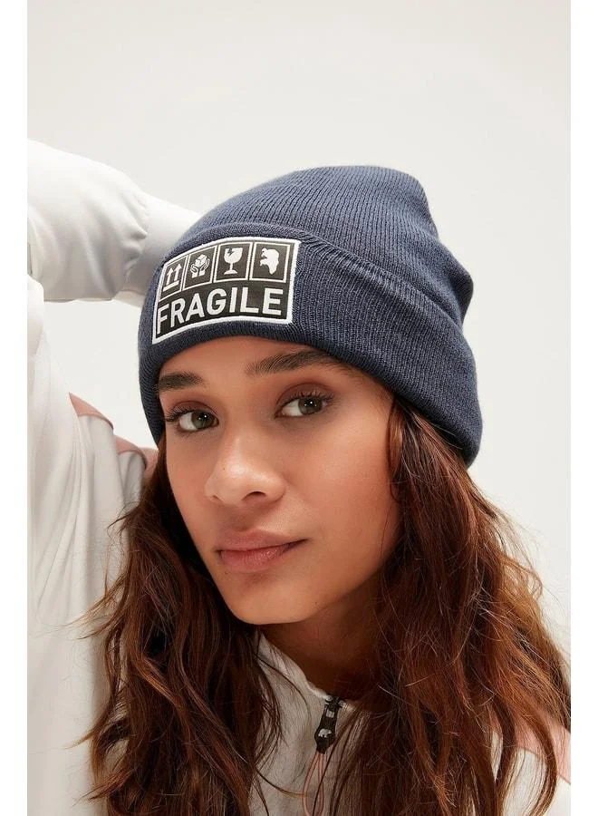 Bad Bear Fragile Unisex Indigo Beanie.