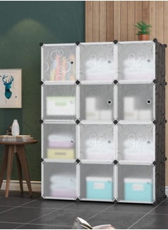 12-Cube Closet Storage Shelves DIY Plastic Closet Cabinet Modular Bookcase Storage Shelving with Doors for Bedroom Living Room Office
