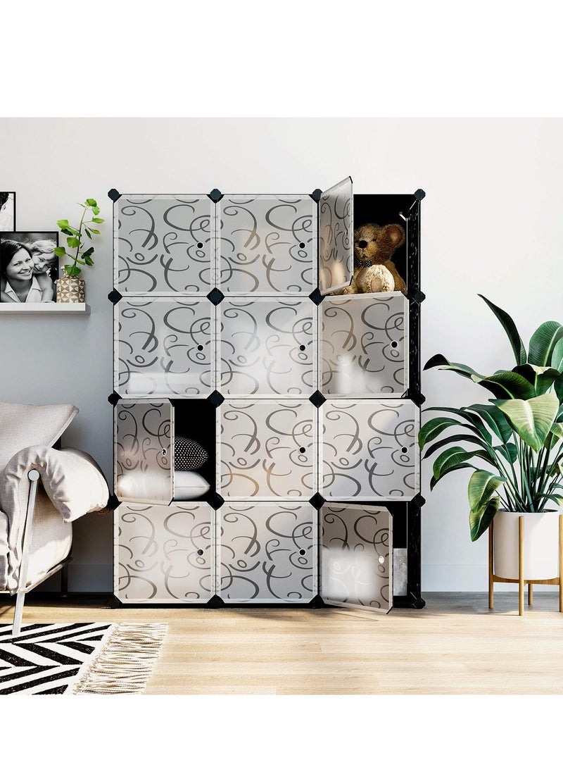 XiuWoo - 12-Cube Closet Storage Shelves DIY Plastic Closet Cabinet Modular Bookcase Storage Shelving with Doors for Bedroom Living Room Office - Image 1