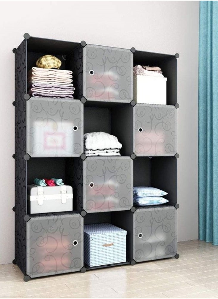 XiuWoo - 12-Cube Closet Storage Shelves DIY Plastic Closet Cabinet Modular Bookcase Storage Shelving with Doors for Bedroom Living Room Office - Image 1