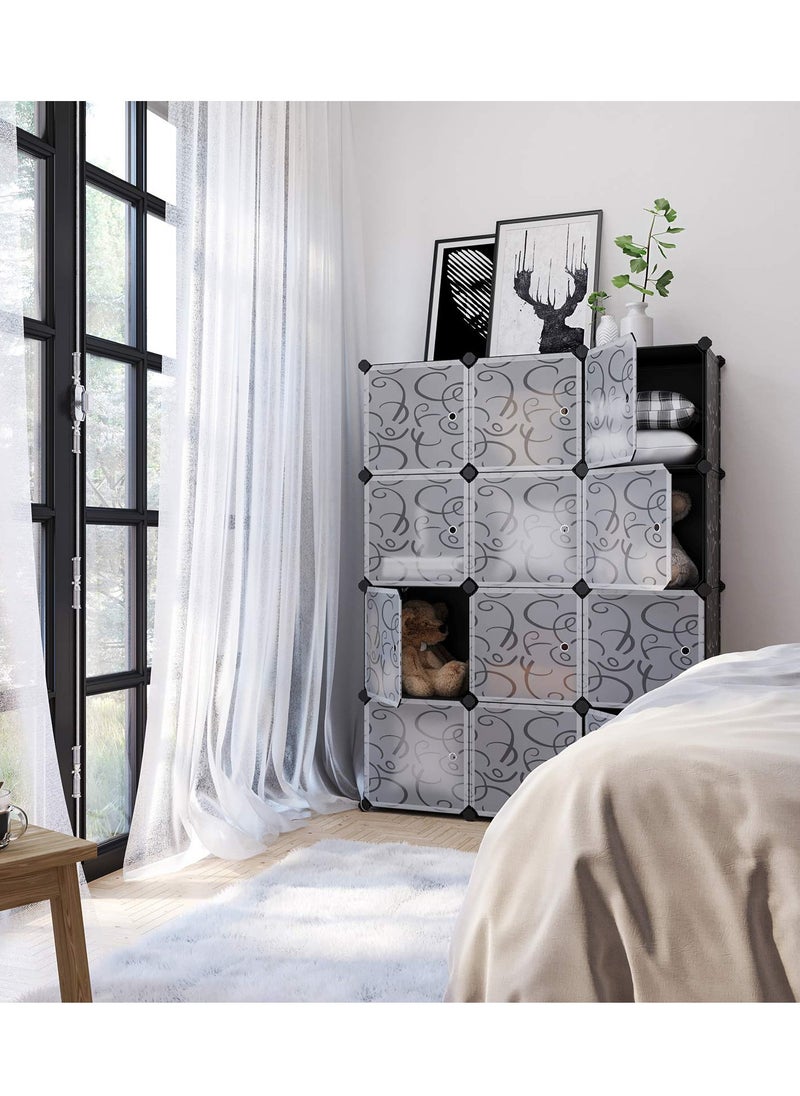 XiuWoo - 12-Cube Closet Storage Shelves DIY Plastic Closet Cabinet Modular Bookcase Storage Shelving with Doors for Bedroom Living Room Office - Image 1