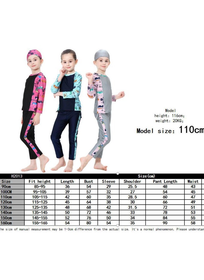 Loquat - 3-Piece Girls Fast Dry Round Neck Flower Split Swimsuit Swimwear With Cap Set Islamic Swimwear Burkinis Muslim Conservative  Grey - Image 1