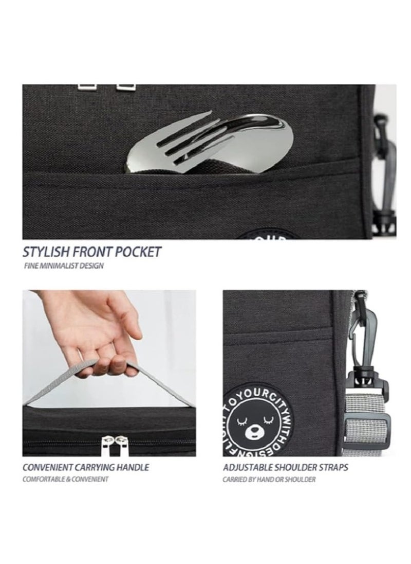 Arabest Insulated Lunch Box Bag, Waterproof Lunch Bags for Women, Man, Office, Work, School, Beach, Picnic, Fishing, Hiking, Travel, Thermal Leak-Proof Cool Bag Tote Bag with Shoulder Strap Oxford Black 24 x 21x 13 cm  - Image 4