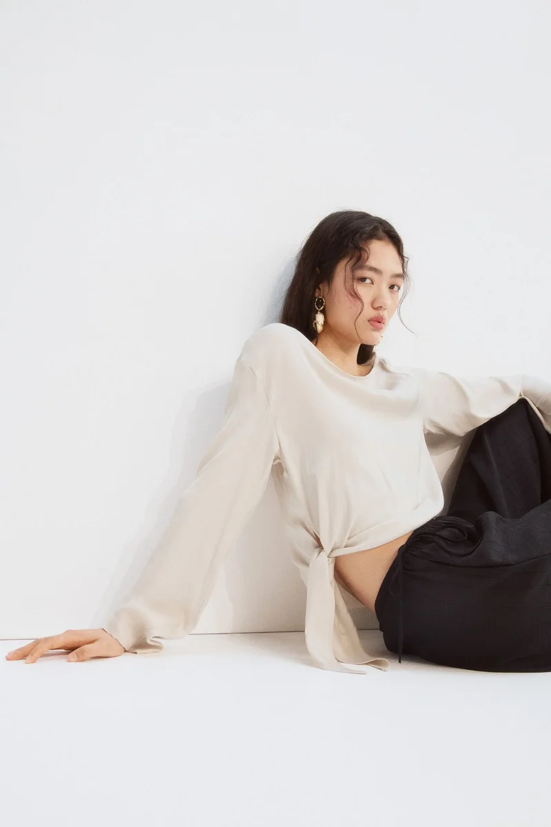 H&M One-shoulder tie-detail top
