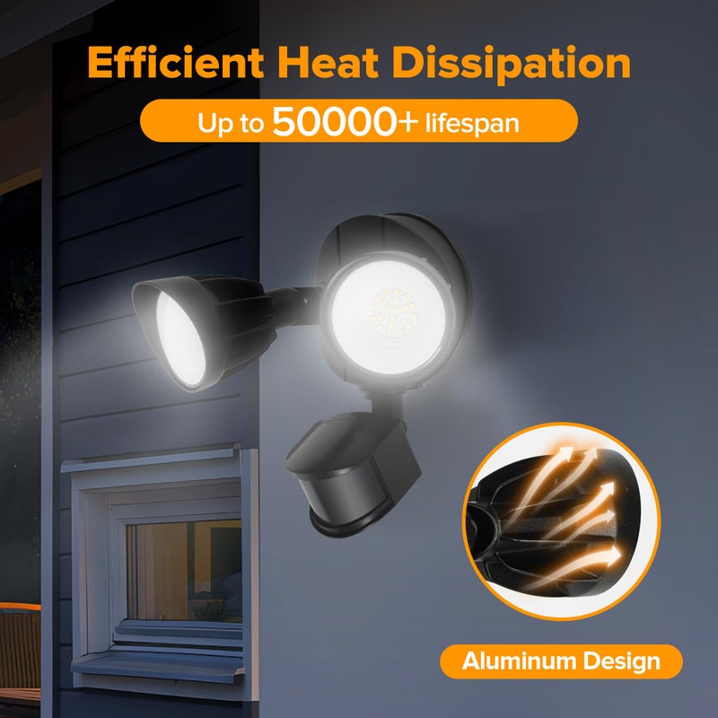 UME LED Security Light Motion Sensor Outdoor Lights, 27W 3000LM, 5000K, IP65 Waterproof, Dusk to Dawn, 2 Head Motion Detector Flood Light for Outside, Garage, Yard (Black) - Image 5