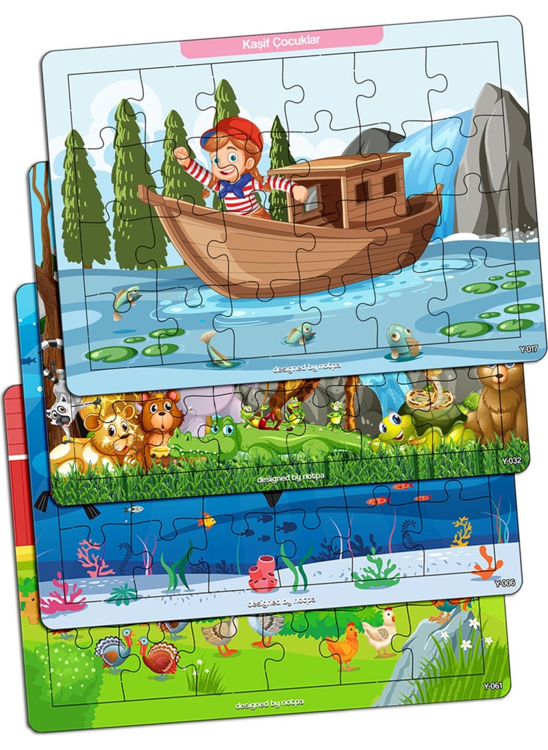 KutuTR Notpa Educational and Tutorial Wooden 24 Piece Colorful Puzzle Set of 4 for Children 10  - Image 1