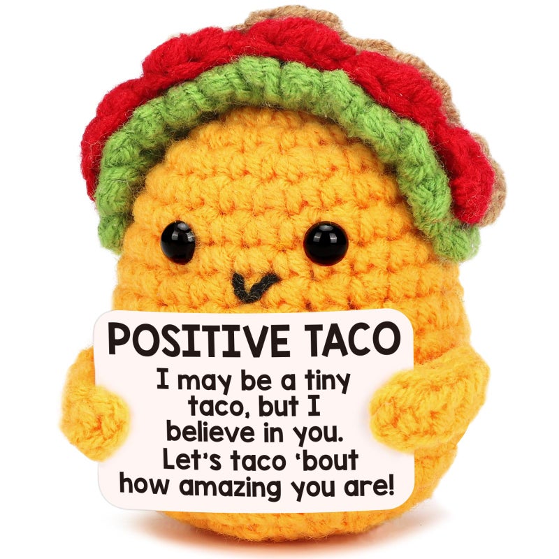 TuSuQing Mini Positive Crochet Taco Emotional Inspirational Support Birthday Gifts For Women Men Wife Valentines Gifts  Handmade Knitted Crochet Animals Christmas Stocking Stuff Idea Cute Taco Desk Decor - Image 1