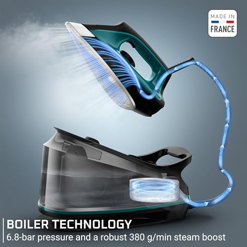 Rowenta Iron for Clothes, High Pressure Steamer Iron with Boiler System, 400 Steam Holes, Vertical Steaming, 37oz Tank, Stainless Steel Soleplate, Auto-Off 1800 watts, Black Green, DG7626 - Image 2