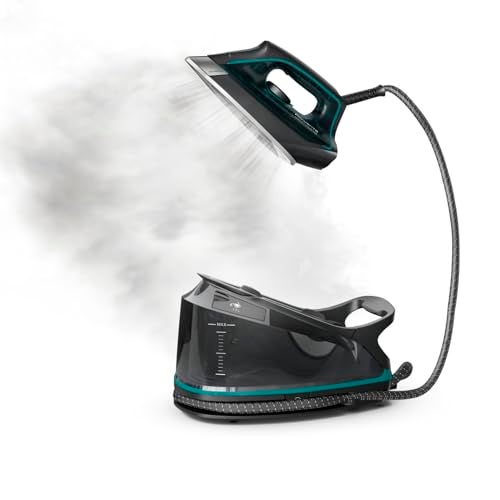 Rowenta Iron for Clothes, High Pressure Steamer Iron with Boiler System, 400 Steam Holes, Vertical Steaming, 37oz Tank, Stainless Steel Soleplate, Auto-Off 1800 watts, Black Green, DG7626 - Image 1