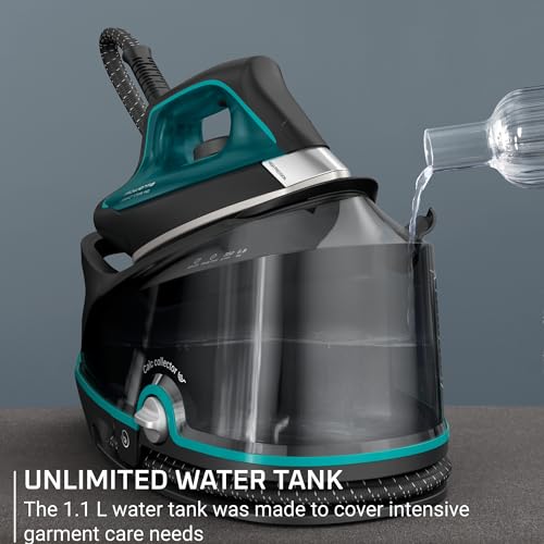 Rowenta Iron for Clothes, High Pressure Steamer Iron with Boiler System, 400 Steam Holes, Vertical Steaming, 37oz Tank, Stainless Steel Soleplate, Auto-Off 1800 watts, Black Green, DG7626 - Image 4