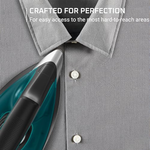 Rowenta Iron for Clothes, High Pressure Steamer Iron with Boiler System, 400 Steam Holes, Vertical Steaming, 37oz Tank, Stainless Steel Soleplate, Auto-Off 1800 watts, Black Green, DG7626 - Image 5