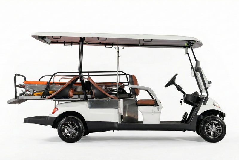 EPIC  4-Seats Non-Lifted Electric Ambulance Golf Cart with Lithium Battery 150Ah  & Standard Tires  | Emergency LSEV (White) - Image 1