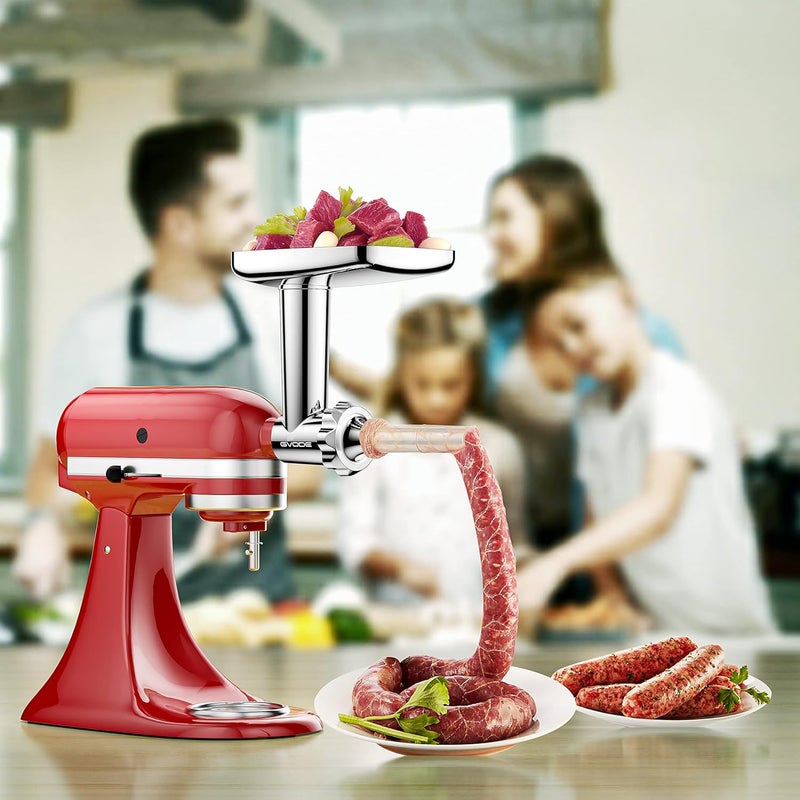 GVODE Stainless Steel Meat Grinder Attachment for KitchenAid Stand Mixer, Meat Grinder for KitchenAid Includes 4 Grinding Plates & 3 Sausage Tubes, Dishwasher-Safe Design with Sausage Stuffer Kit - Image 4