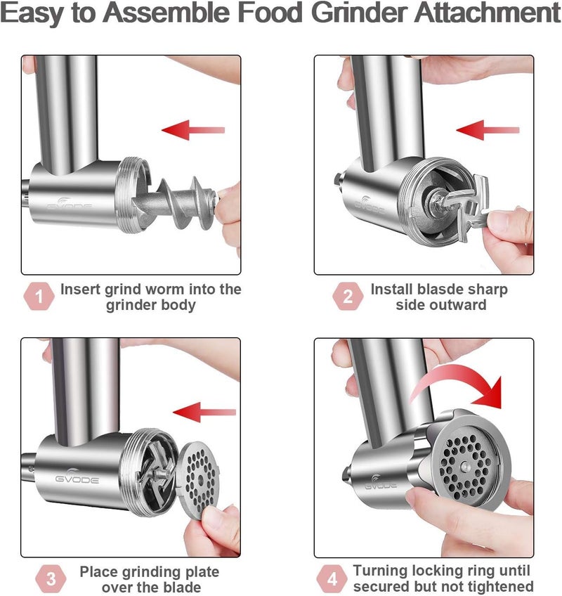 GVODE Stainless Steel Meat Grinder Attachment for KitchenAid Stand Mixer, Meat Grinder for KitchenAid Includes 4 Grinding Plates & 3 Sausage Tubes, Dishwasher-Safe Design with Sausage Stuffer Kit - Image 3