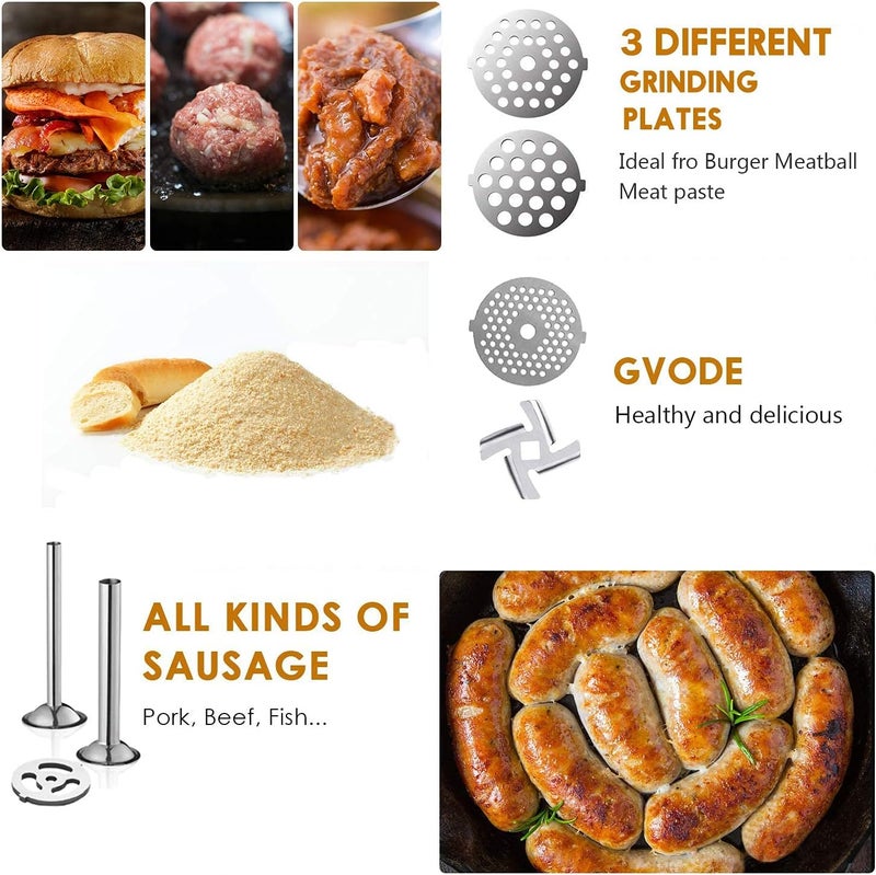 GVODE Stainless Steel Meat Grinder Attachment for KitchenAid Stand Mixer, Meat Grinder for KitchenAid Includes 4 Grinding Plates & 3 Sausage Tubes, Dishwasher-Safe Design with Sausage Stuffer Kit - Image 5