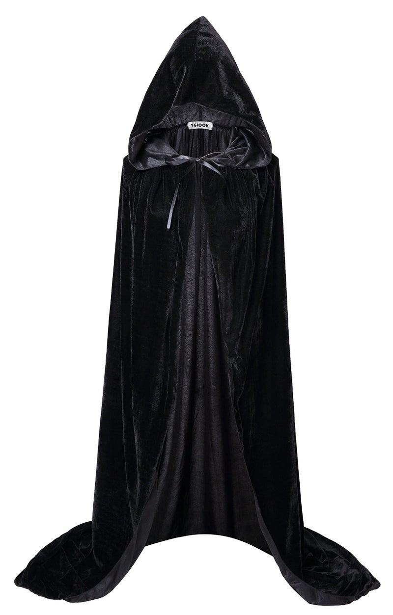 VGLOOK Unisex Adult Extra Long Hooded Velvet Halloween Costumes Cloak Cape 63 inch Black - Image 2