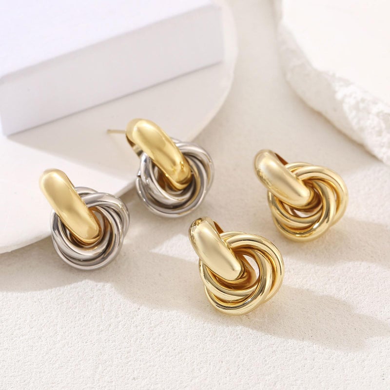 Spiritlele 14K Gold Earrings for Women Knot Earring Studs Chunky Twisted Link Drop Statement Jewelry - Image 5