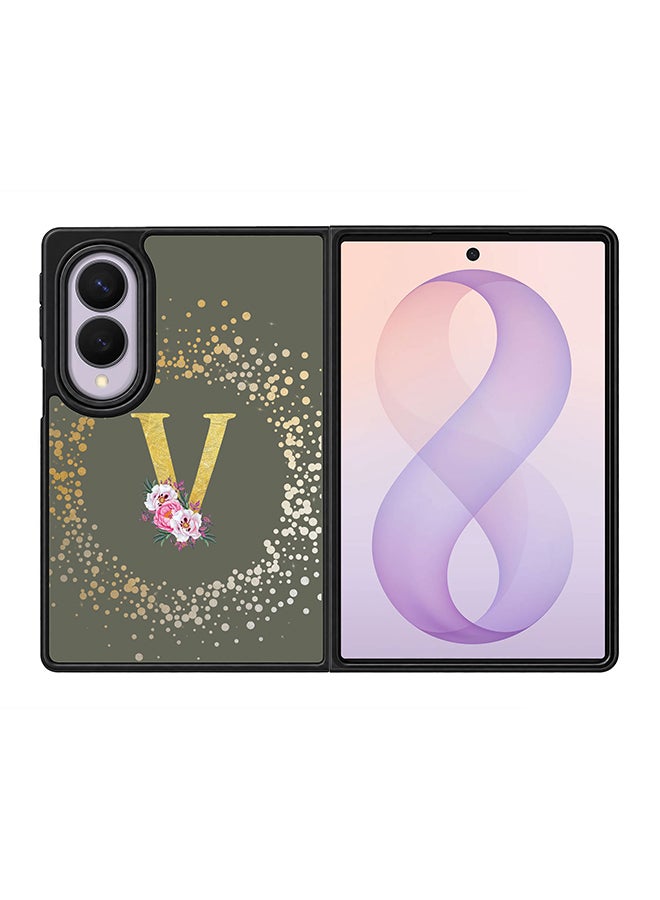 Stylizedd Rugged Case for Samsung Galaxy Z Fold8- Slim Fit Hybrid Rubber Cover Floral Monogram - V (Olive Green)