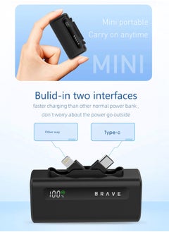 Brave Compact Power Bank 4-in-1 with Charging Station, 4-Pack 5000mAh External Battery Pack, LED Display, Built-in Type-C & Lightning Connectors, 22.5W USB-C Portable Charger, Fast Charging for iPhone 16/15/14/13/12, Samsung S24/S23/S22, iPad Pro, AirPods Pro, Ideal for Home, Office, Cafe, Hotel, Restaurant, Travel & More (Black)  - Image 3